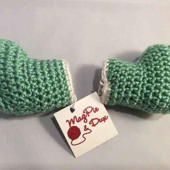 Set of 2 Hand Made Knitted Crocheted Infant Baby Booties Boots Slippers Shower - Picture 5 of 12